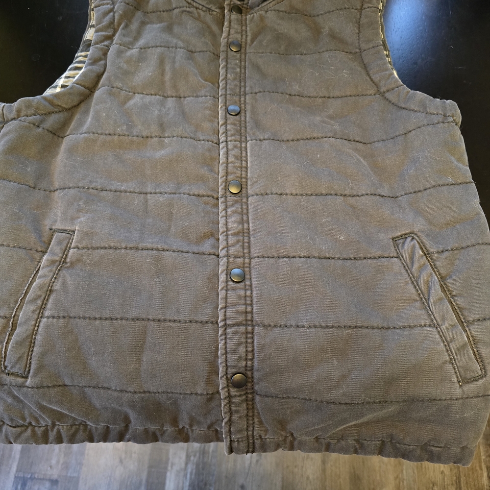 Union Quilted‎ Snap Vest Black Plaid Lining Men's Medium Casual Mid-Length